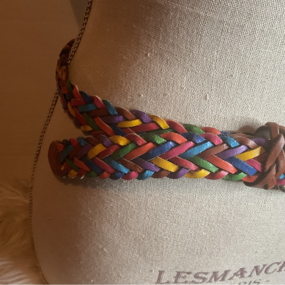 Vintage bright color braided leather Capezio belt L-XL - Picture 2 of 7